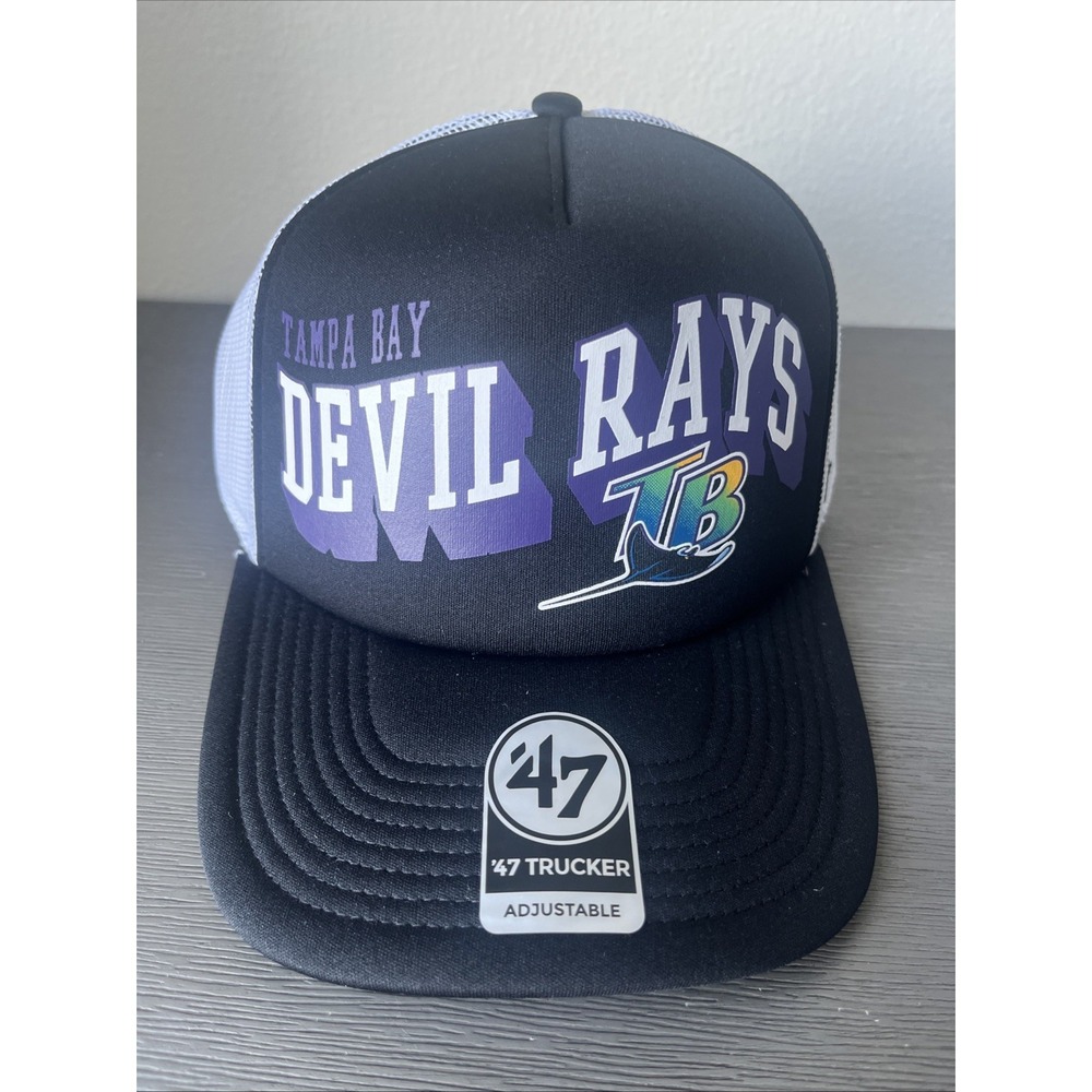 Tampa Bay Devil Rays '47 Brand Trucker Mens Snapback Hat Black White NWT